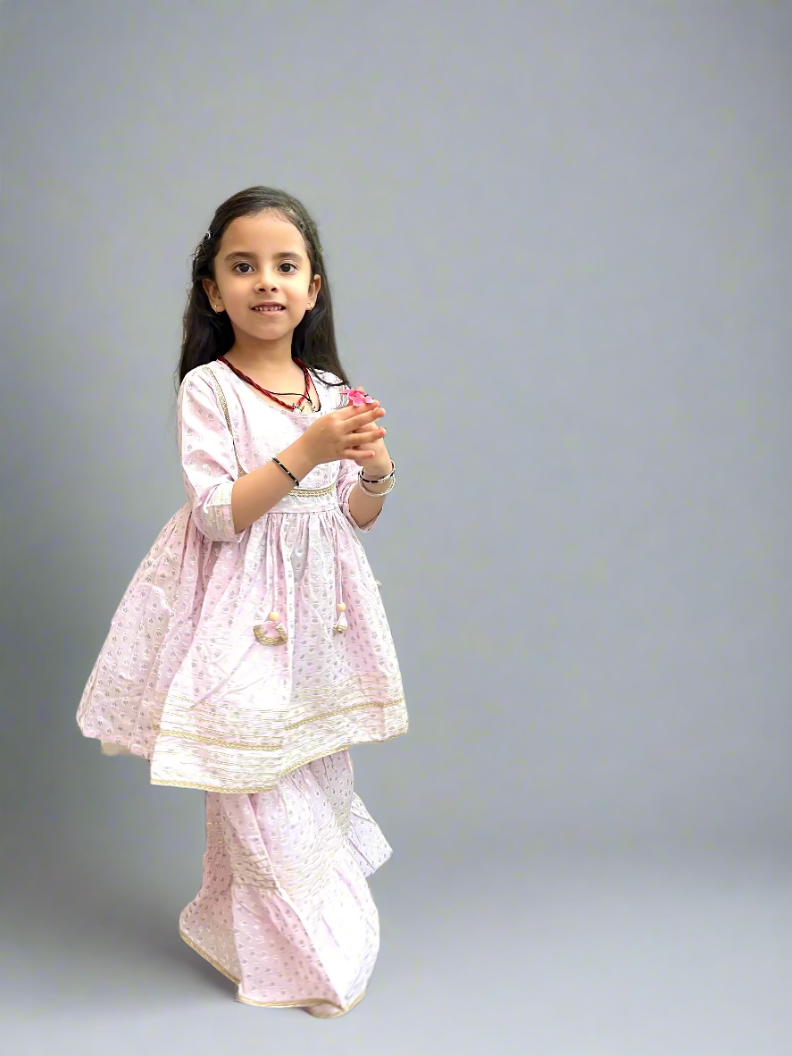 Lilac Foil Print Sharara Set