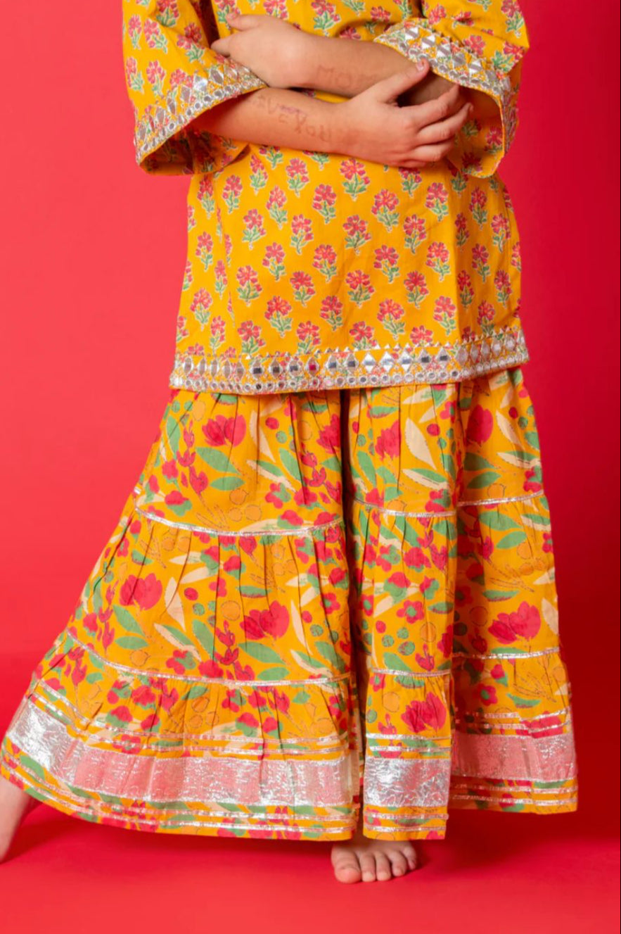 Yellow Mirror Work Sharara Set