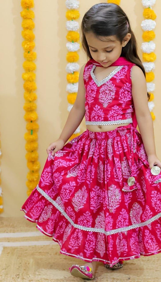 Pink Cotton Lehnga Choli Set