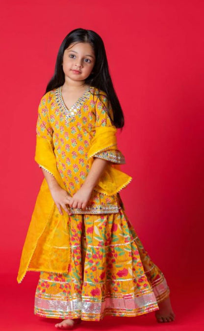 Yellow Mirror Work Sharara Set