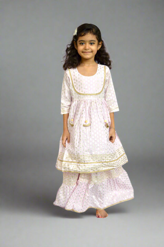 Lilac Foil Print Sharara Set