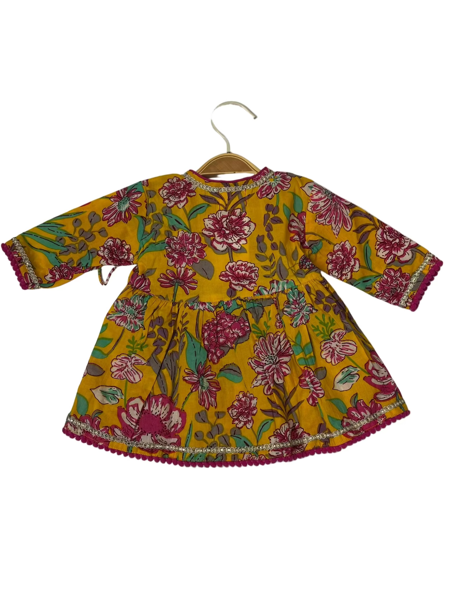 Yellow colourful floral angrakha top and skirt