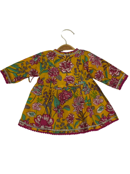 Yellow colourful floral angrakha top and skirt