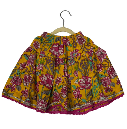 Yellow colourful floral angrakha top and skirt