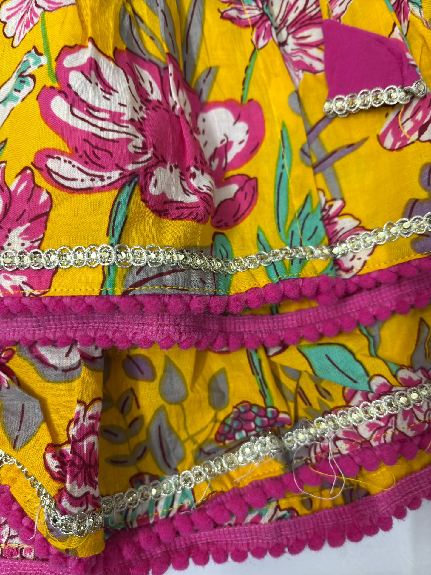 Yellow colourful floral angrakha top and skirt
