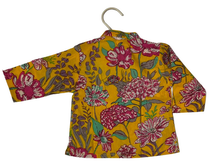 Floral print yellow cotton kurta pyjama set