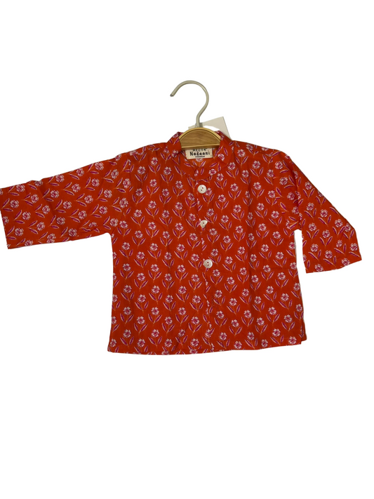 Red printed cotton kurta pyjama set