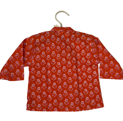 Red printed cotton kurta pyjama set
