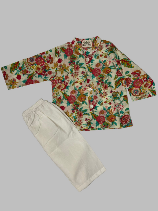 Floral print cotton kurta pyjama set