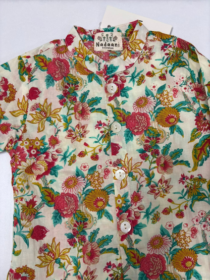 Floral print cotton kurta pyjama set