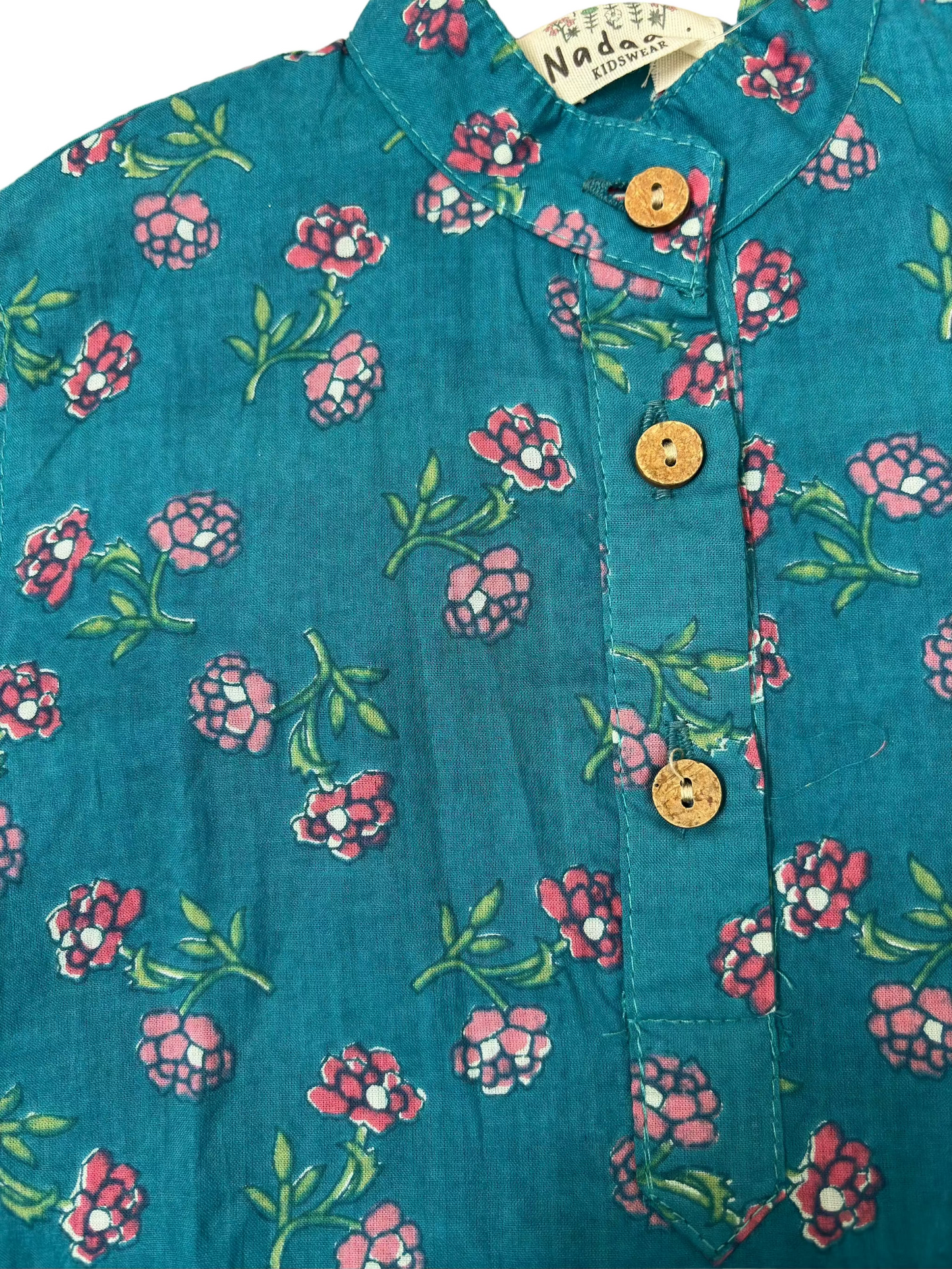 Teal Kurta Payjama set with floral pattern
