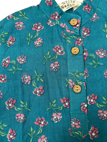 Teal Kurta Payjama set with floral pattern