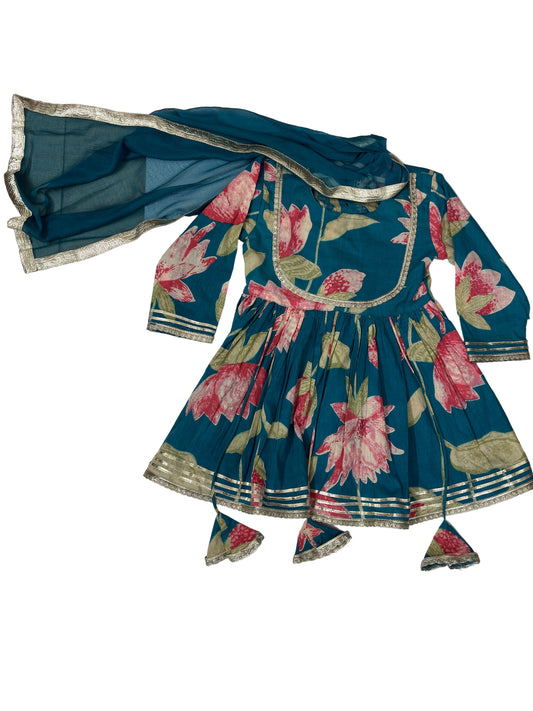 Lotus print cotton base sharara suit set