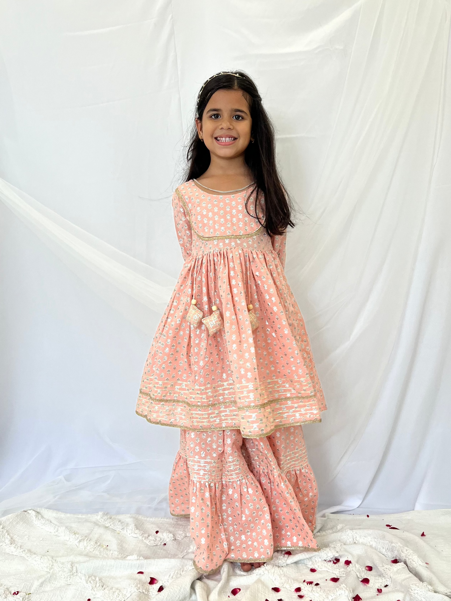 Peach Foil Print Sharara Set