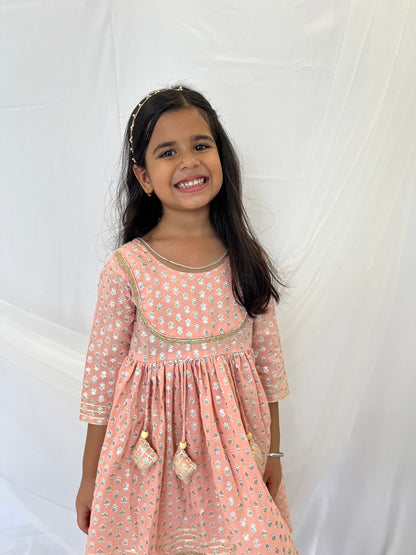 Peach Foil Print Sharara Set