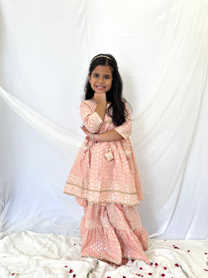 Peach Foil Print Sharara Set