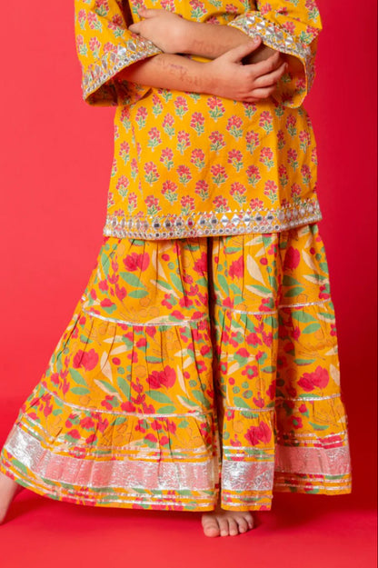 Yellow Mirror Work Sharara Set